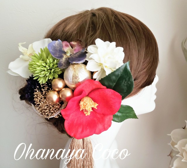花雅 江戸椿とダリアの水引飾りの12点set No603 Ohanaya Coco