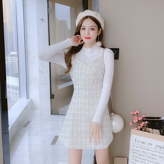 Set 気質満点大人可愛い2点セット無地ニットセーター キャミワンピース2色 Nanastyle