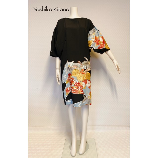 タイトスカートの着物リメイクワンピース Yoshiko Kitano
