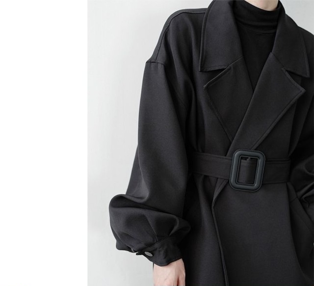 チェスターコート ボタン無し ベルト リブ袖 ミドル丈 ブラック 黒 メンズ シック モード きれいめ 韓国 お支払い後日以内に発送 Out086 Garcons