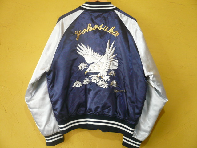 横須賀プリンス商会 スカジャン 鷹 タカ ネイビー シルバー 手振りミシン刺繍 Loners