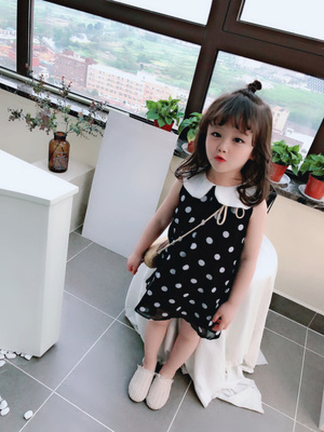 夏服 小中児童 ドット 児童 ワンピース 女児 赤ちゃん 若いもの 人形の襟 タンクドレ Passio