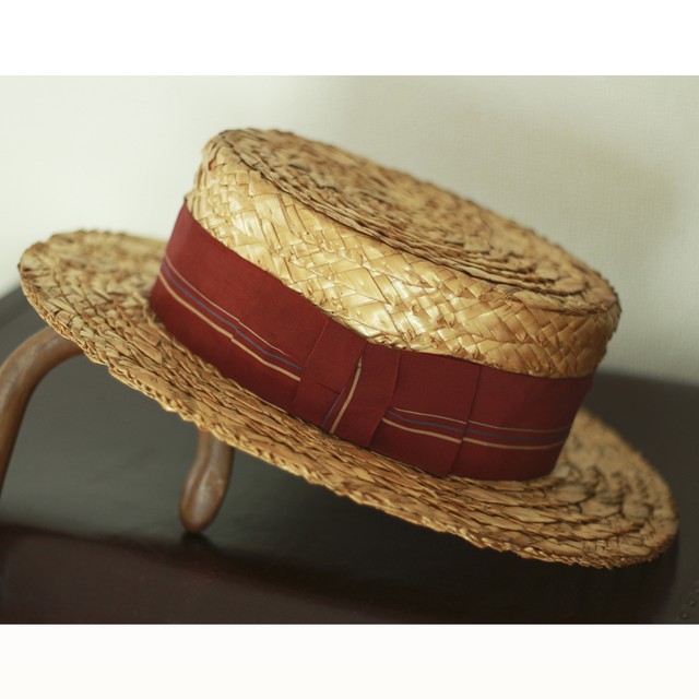 1930年代 - 1940年代 ヴィンテージ カンカン帽 6 3/4 麦わら帽子 ストローハット ビンテージ ファッション