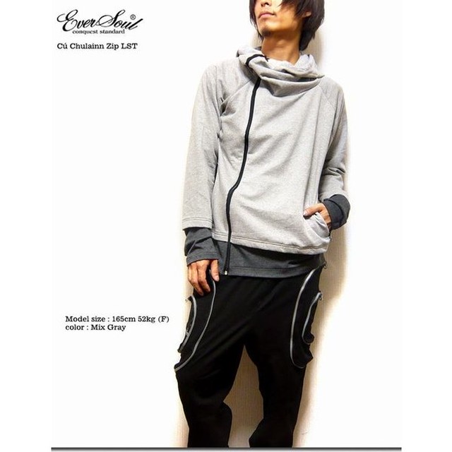 全国宅配無料 パーカー トップス メンズファッション レイヤードスタイル ボリュームネック 配色切替 フェイクレイヤード ジップパーカー ボリューム スタンドネック ジップロングパーカー ジッパー 袖口指穴付き 個性的 オシャレデザイン メンズ ファッション 男性 男用