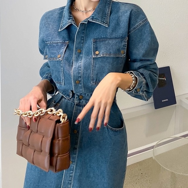 ワンピース ミモレ レディース デニム タイトワンピース ミディアムワンピ ロングワンピース ひざ丈 ひざ下 秋 冬 秋冬 春 アウター ロング丈 タイト デニムワンピース C Oaw1039 Reirse レイルセ 代 30代 40代 レディースファッション 通販