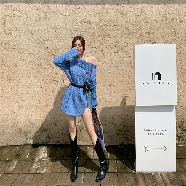 ニットワンピース 3way ワンショルダー オフショルダー ハイネック ニット タートルネックニット ニットワンピ ニットワンピース 冬 ニットワンピース セクシー ニットワンピース 秋冬 ニットワンピース ミニ バイカラー カジュアル 韓国 オルチャン 韓国ファッション