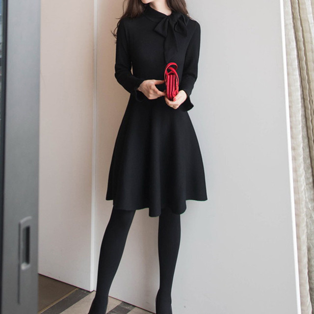 ニットワンピース リボン 大人可愛い ミニ丈 冬ワンピ お出掛け デート 上品 Sunrise0911