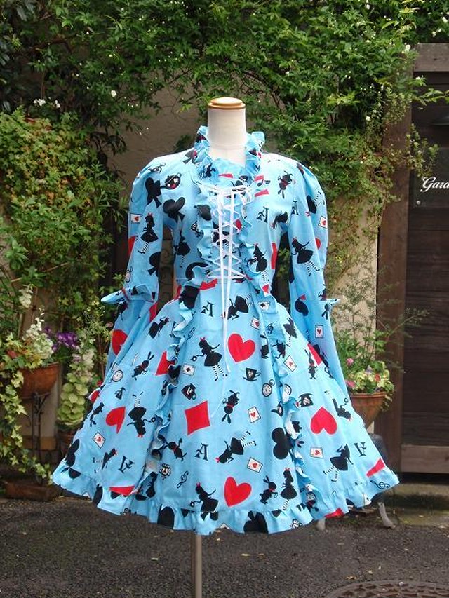 トランプの不思議の国の空色姫袖ワンピース Riflleshuffl