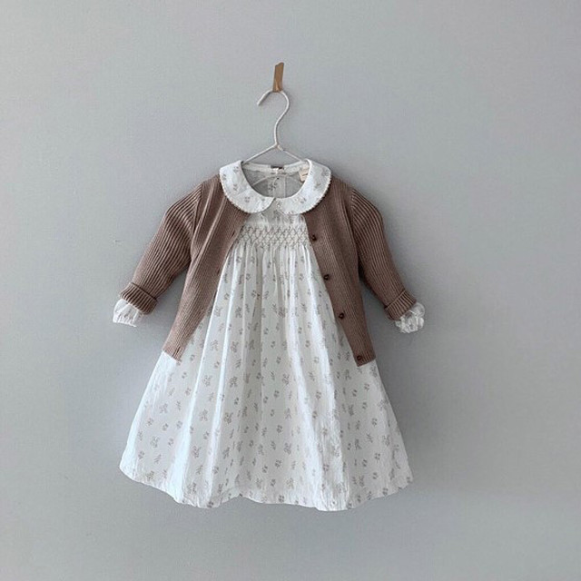 全2種 ロンパース ワンピース 長袖 丸襟 小花 花柄 タイニーフラワー ギャザー 切り替え レトロ クラシック 上品 白 春 秋 子供 キッズ ベビー服 こども服 女の子 女児 Na Berceau Select Shop ベルソー セレクトショップ キッズ 親子ペアetc