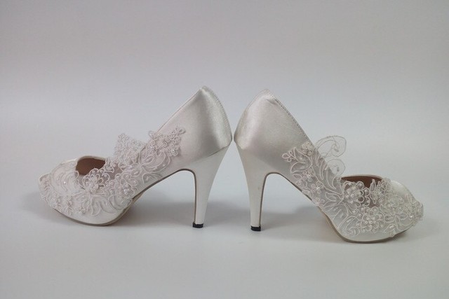 直輸入 白レース 白ハイヒール 結婚式 花嫁 パーティドレス 8m 10 オープントゥ 海外インポート Shoes Chou シューズシュー