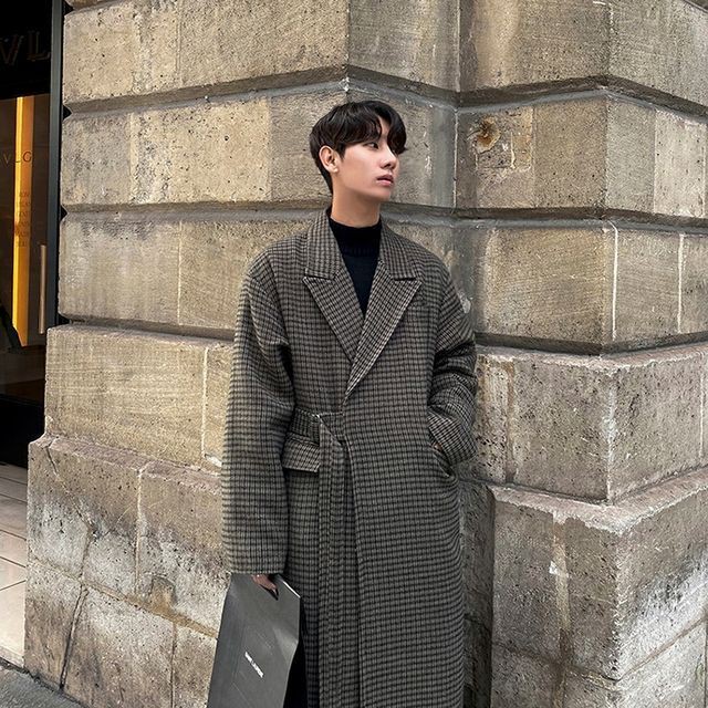 予約販売 チェスターコート アウター ロング丈 メンズ 千鳥格子 チェック ブラウン ビジネス 防寒 お洒落 こなれ感 ベーシック 秋冬 大きいサイズ M L Xl 2xl Favoriteselect