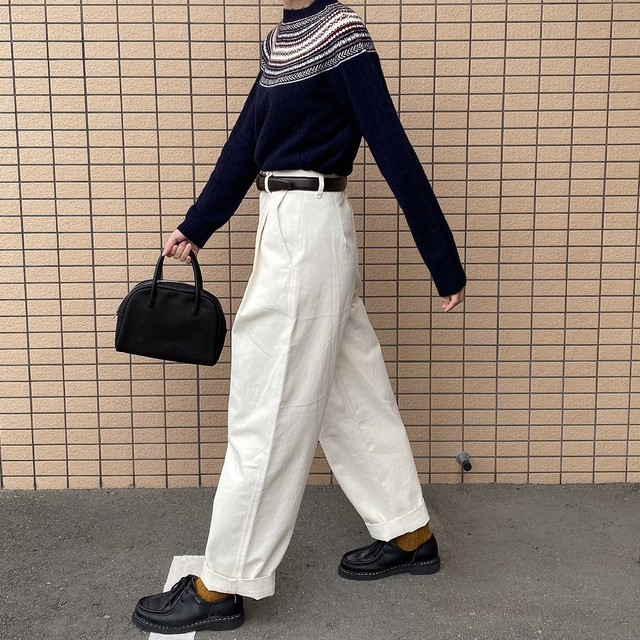 high waist tuck chino 【ivory】【unisex】