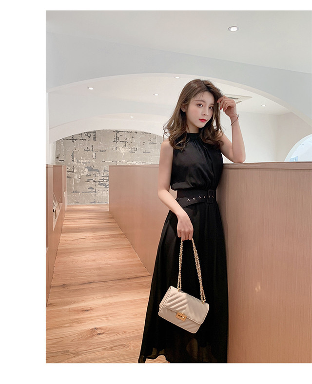 ワンピース ロング 無地 ノースリーブ ハイネック ベルト ハイウエスト エレガント おでかけ デート 女子会 着回し 大人可愛い ウッディーベース1号店