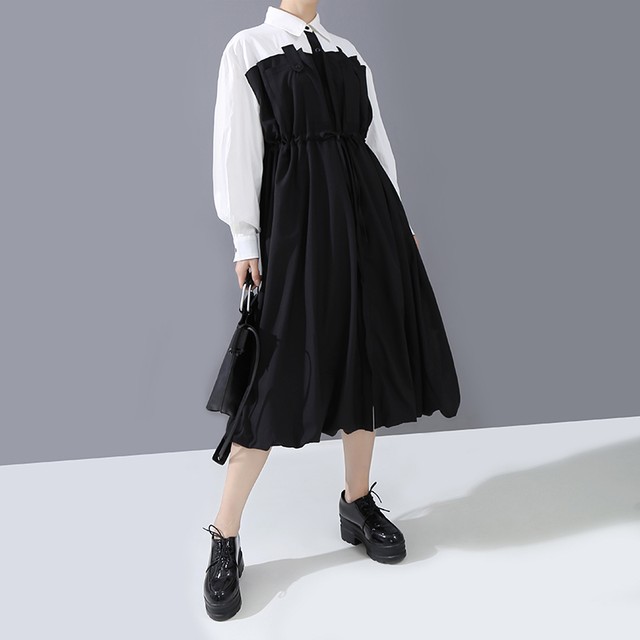 モード系 春ワンピ シャツワンピ バルーンスカート ハイウエスト ミモレ丈 大人きれいめ ウエストリボン 大人可愛め フェミニン 原宿系 代 30代 大人きれいな私を叶える Marriages