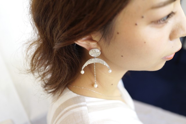 【刺繍ピアス】Moon2/silver