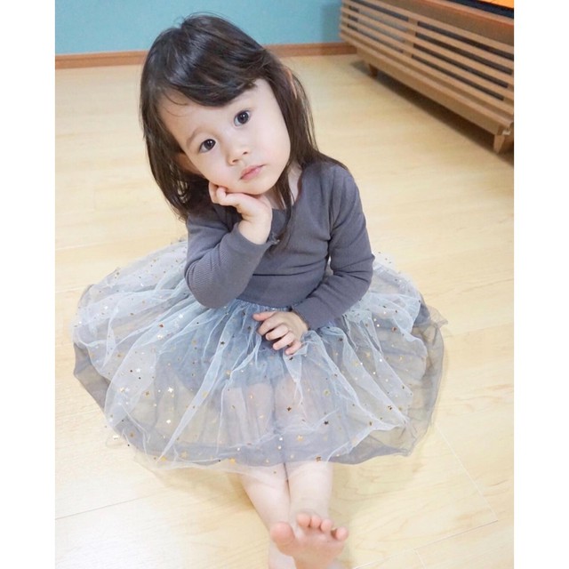 即納 星空チュールワンピース ピンク グレー 女の子服 キッズワンピース ベビーワンピース かわいい子供服 Shell Baby Kids