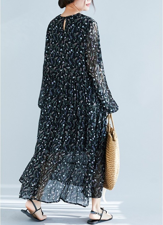 大きいサイズ レディース 小花柄シフォンワンピース 長袖 秋冬 春夏 グリーン 花柄 ロングワンピース S667 大きいサイズ 送料無料 レディース通販店 ｋｅｃｃｈi 静岡 Base売り場