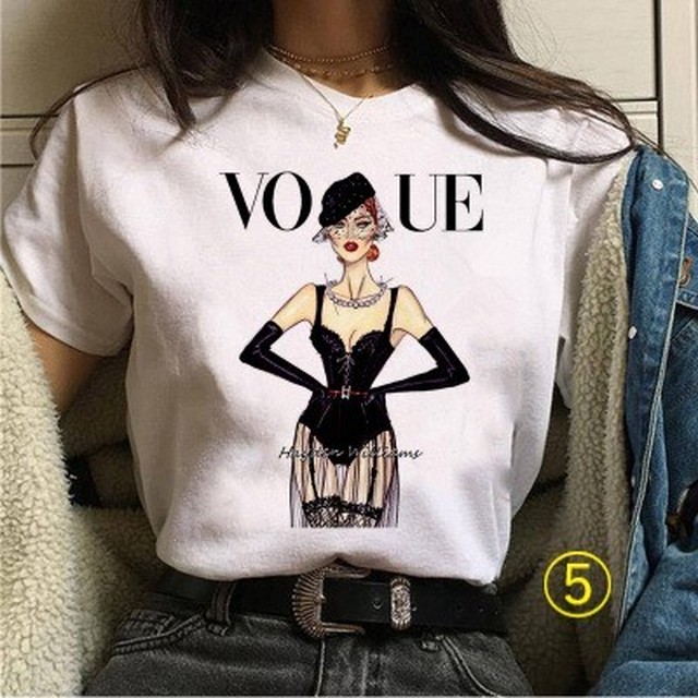 Tシャツ トップス Vogue イラスト カジュアル 夏 春 お出かけ シンプル おしゃれ かわいい 韓国 韓国ファッション オルチャン オルチャンファッション P986 Korean Select 韓国ファッション オルチャンファッション