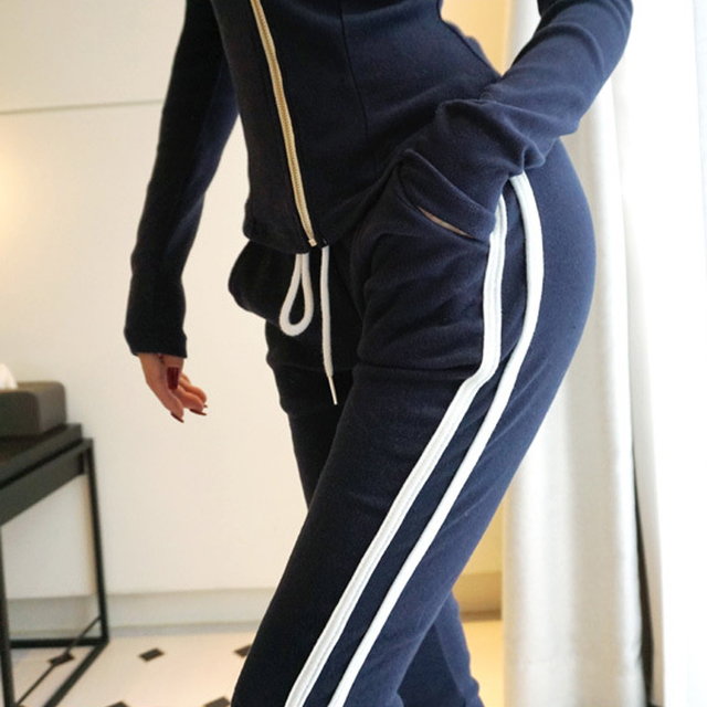 レディース スリム セットアップ スウェットセット ジップアップ ジャケット ストレッチパンツ ライン入り カジュアル スポーツ ジム ランニング トレーニング A0235 Ranunculus