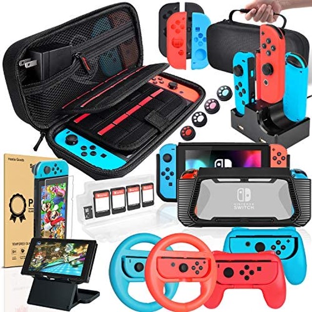 Jpcs Nintendo Switch対応 Switch用ケース 18in1 セット ニンテンドースイッチ カバー 収納保護ケース Tpu保護ケース コンパクトプレイスタンド Switchゲームカードケース Joy Con充電グリップ 4個親指キャップ 4個joy Con シリコンケース 2個joy Conハンドル 2個joy