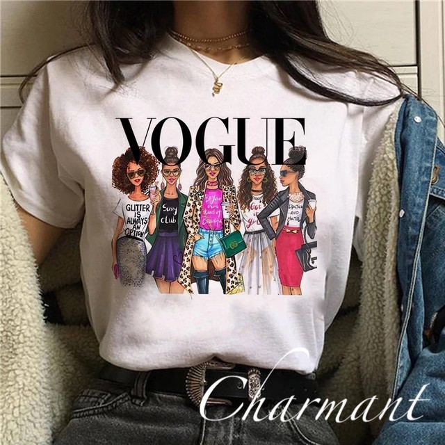 Vogue Tシャツ 可愛い 海外セレブ 白 春夏 レディース トップス インポート セレクトショップ Charmant ｼｬﾙﾏﾝ