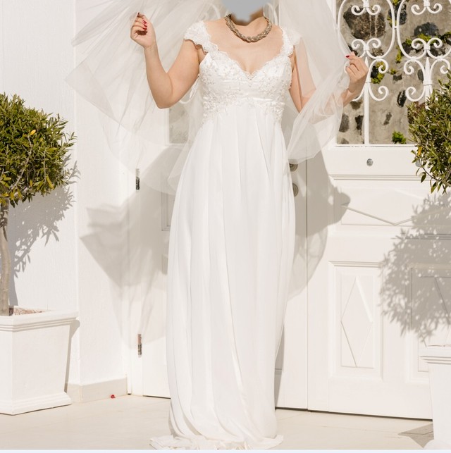 上品 ウエディングドレス Vネック ふんわりシフォン ビーチウエディング プリンセスライン エレガント 華やか 憧れのドレス Cinderelladress