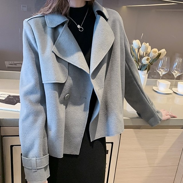 トレンチ風ジャケット ショートコート アウター 袖絞り 秋服 冬服 通勤 レディース I0543 Aeka Clothet For Worker