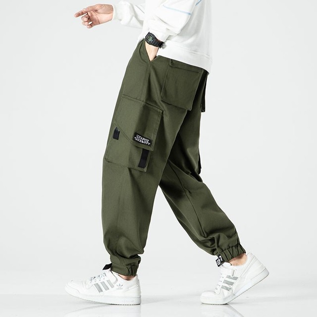 メンズカーゴパンツジョガーコンタブルアーミーグリーンパンツメンズストリートウェアルーズマンズボントレンディなネクタイフィートパンツ Bqodqo Official Stor Efect