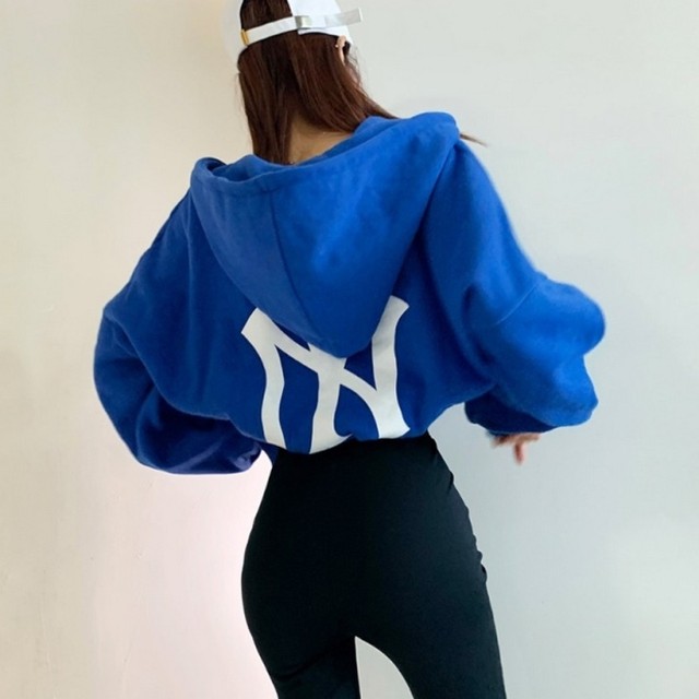 レディース パーカー 韓国 ファッション レディース ロゴパーカー 春服 レディース ビッグシルエット ショート ジップアップパーカー 韓国 ストリート スポーツライン ブルー ピンク グレー フード スウェット ビッグパーカー レディース 春 Vestito