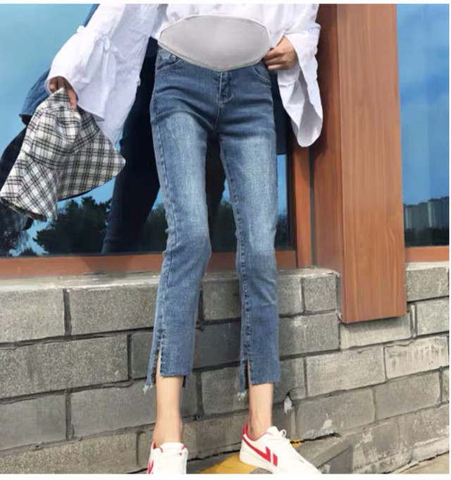 パンツ ズボン スキニーパンツ ストレートパンツ マタニティパンツ 妊パン ロング丈 7分丈 2種類 無地 デニム ウエストゴム カジュアル シンプル マタニティ ゆったり スリット ストレート 秋冬 お出かけ ワーク 買い物 ショッピング 部屋着 普段着 青 黒 灰 Daranma
