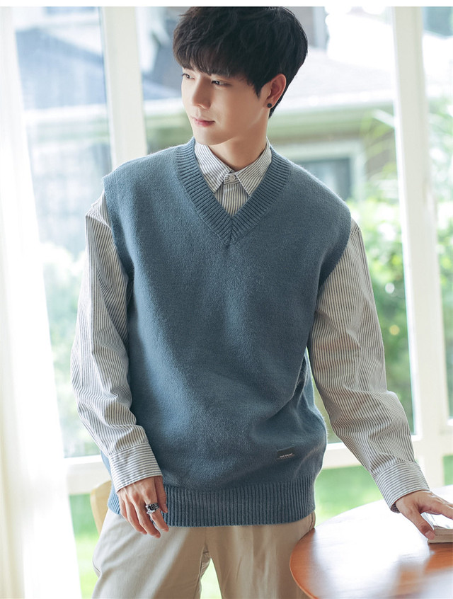 ニットベスト メンズ セーター オフィス かっこいい ビジネス インナープルオーバー カットソー 袖なし 春 秋 冬 1224mj13 Bikewear
