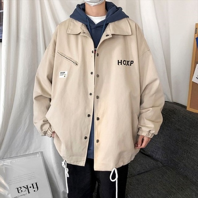 バック刺繍 コットンジャケット オーバーサイズジャケット フロントボタン ドロップショルダー ビッグシルエット アウトドア マウンテンジャケット ユニセックス メンズ ルーズ 10代 代 30代 M L Xl 取寄 発送目安14 21日営業日 Laff Store For Men ショップ