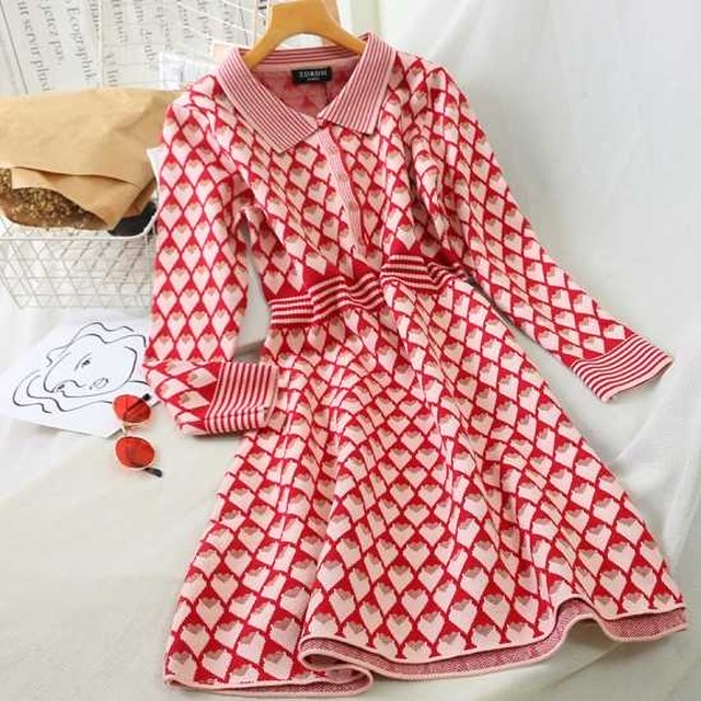 ワンピース レディース パーティードレス 代 韓国 結婚式 冬 10代 40代 膝下丈 長袖 バイカラー Vネック Aライン おしゃれ きれいめ オフィス 大人 フォーマル 上品 通勤 30代 Dress Plaatje