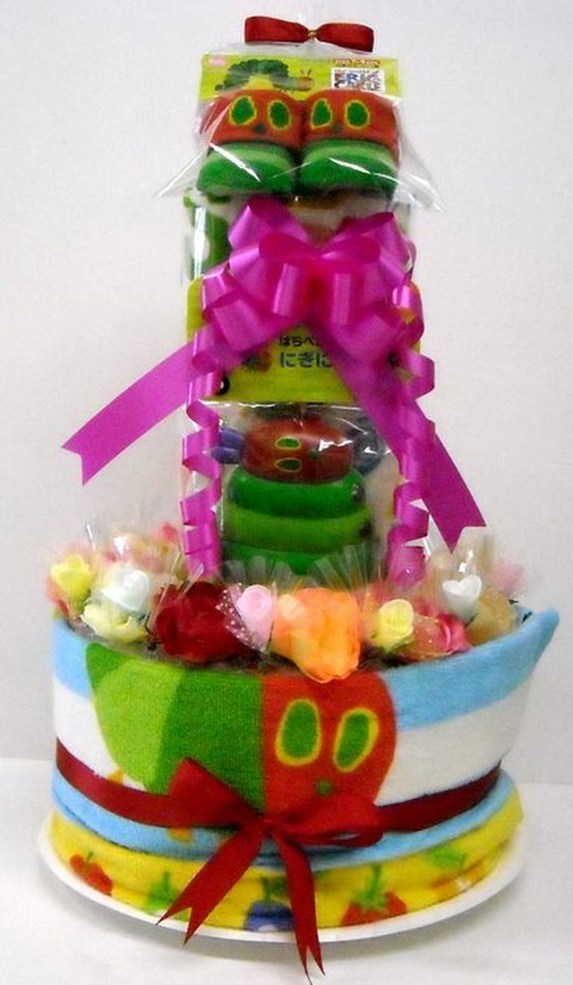 出産祝い オムツケーキ ３段おむつケーキ はらぺこあおむし３r２ 男女共用 華やかな見栄えの豪華版 Peterpan2