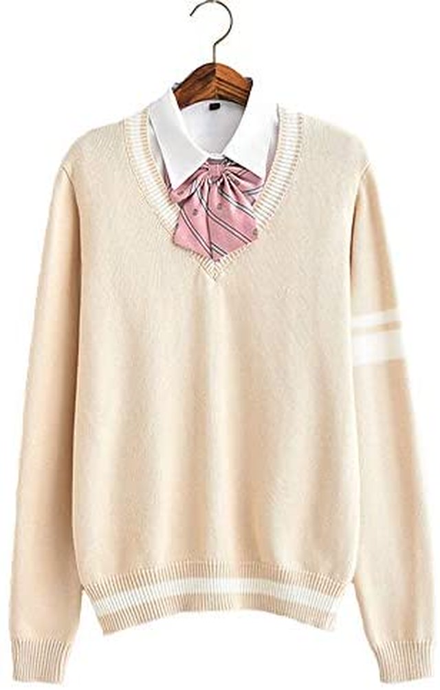 Jpcs Himoe セーター Vネック 無地 長袖 トップス ニット 綿ゆったり スクールニット スクールセーター オフィス 学生 ユニセックス 男女兼用 Az Japan Classic Store