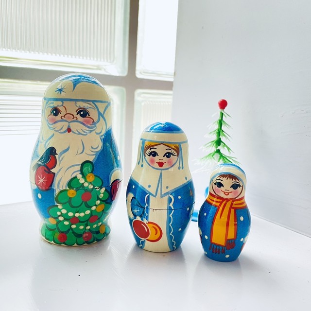 ロシア クリスマス サンタクロース 3ピース ノリンスク ブルー マトリョーシカ クルブニーカ