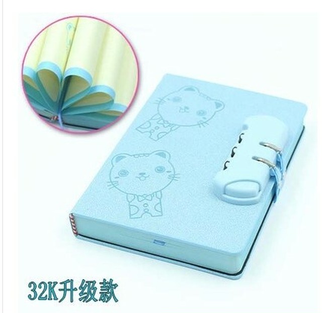小さな 鍵付き 日記帳 ノート ミニ サイズ 猫 ねこ ネコ ブルー Sakuraショップ