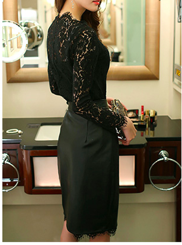 レースの長袖ワンピース セットアップ セクシー 春夏 レース パーティー エレガント ハイウェスト 43 La Vie En Rose