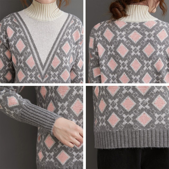 1週間以内発送可 エスニック レディース セーター アーガイル柄ニット長袖 おしゃれ かわいい Sunrise0911