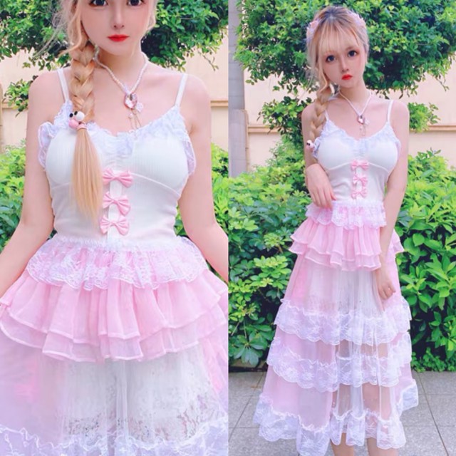 わずか 再販なし セットアップ ピンク フリル ワンピース ガーリー 姫 ロリータ Loveysmileshop