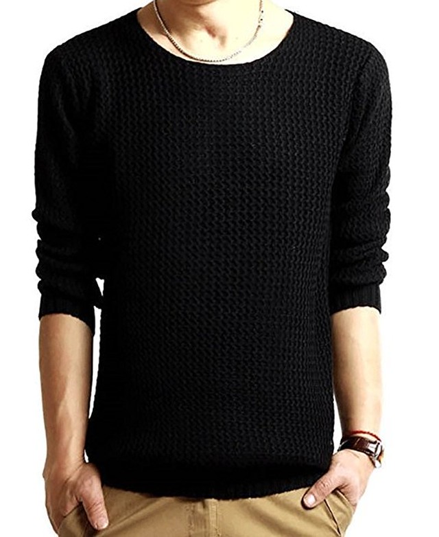 ノーブランド シンプル ニット メンズ セーター 長袖 ブラック Xl 758