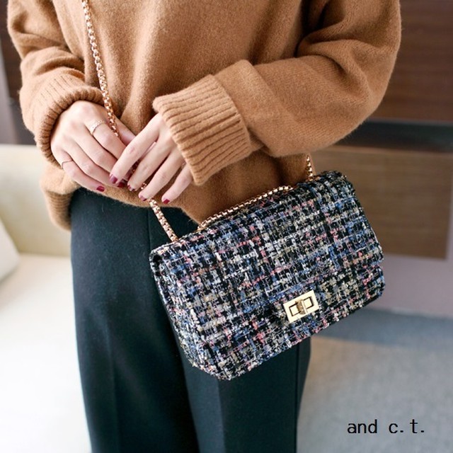 バッグ ショルダーバッグ メッセンジャーバッグ ツイード 秋冬 ウールチェーンバッグ 大人可愛い 肩掛け 韓国 インナーポケット デート きれいめ And C T アンドシーティー 大人可愛い トレンド専門店