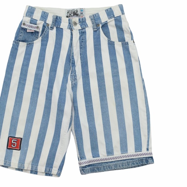 90s French vtg COMPLICES baseball stripe denim shorts