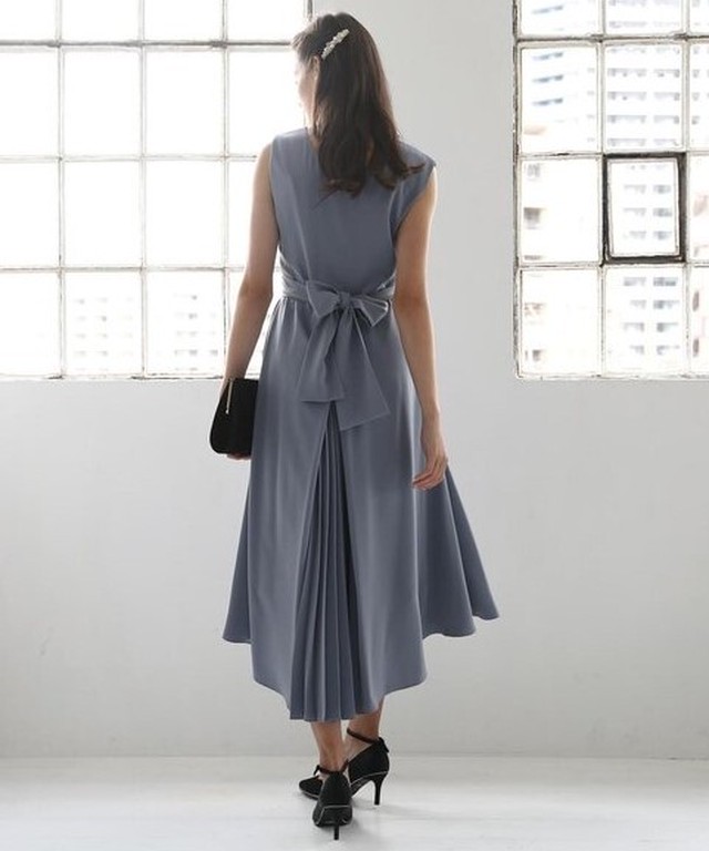 ドレス ドレスワンピース ワンピース レディース パーティー バックリボン プリーツ フレア ノースリーブ 結婚式 二次会 Ab1795 Valentina210