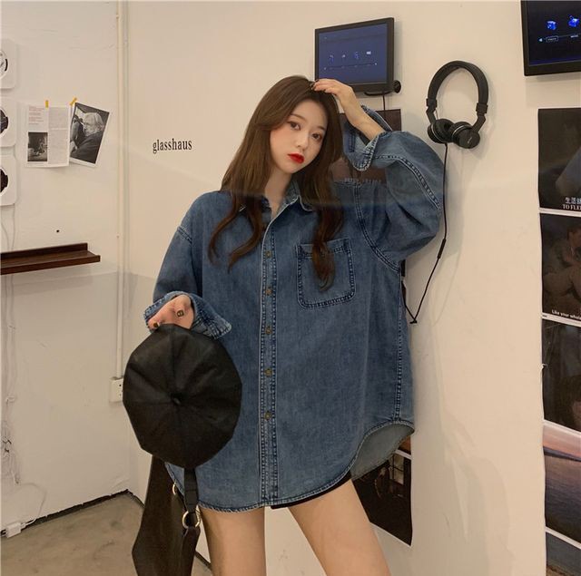 レディース トップス 春 夏 長袖 オーバーサイズデニムシャツ デニムシャツ シャツ デニム オーバーサイズ Bigサイズ シンプル レイヤード ガーリー 大人ガーリー カジュアル 大人カジュアル 春夏 ブルー S Lサイズ Uki Uki