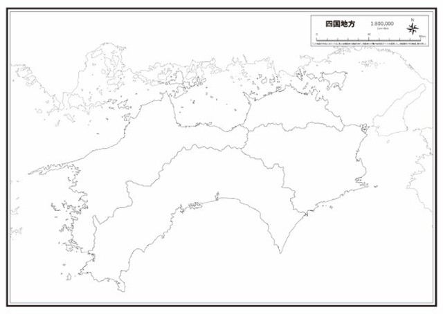 P1四国地方 県域のみ K Shikoku P1 楽地図 日本全国の白地図ショップ