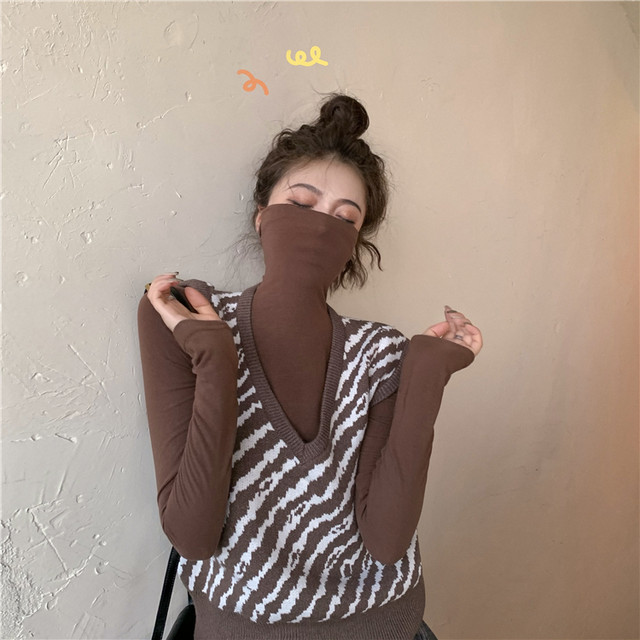 ニットベスト レディース ニット レディース 冬 ベスト レディース ニット ゼブラ柄 Vネック 重ね着 カジュアル こなれ感 ノースリーブ 秋 冬 Evergreen