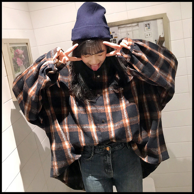 オーバーサイズでルーズ感 厚手タータンチェックシャツ チェック柄 長袖シャツ レディース タータンチェック 長袖 シャツ チェックシャツ トップス 羽織 大きめ ゆったり シャツ カジュアルシャツ メンズライク オーバー ガーリー 厚手 ウール ポリエステル Sugar