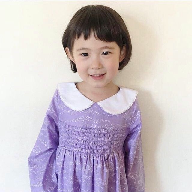 仕立屋コラボ パープル シャーリングワンピース Heart Spring スモッキングワンピースと可愛い子供服