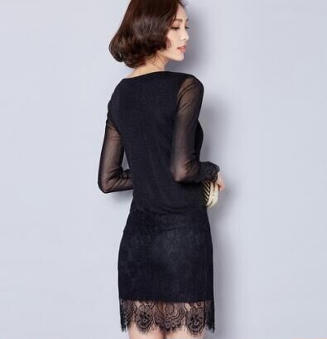 全3色 刺繍レースワンピース 秋 ミニ ドレス 大きいサイズ ミニ丈 メール便可 Petitprice55